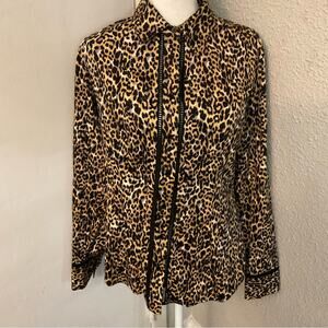 ETCETERA  Buton Up Dress Shirt 12 Cheetah Print Tuxedo Style Corporate Siren